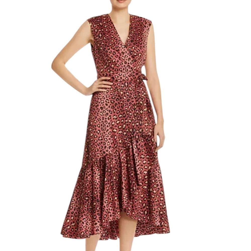 Rebecca Taylor Cotton Leopard Print Wrap Dress Pink Size 2